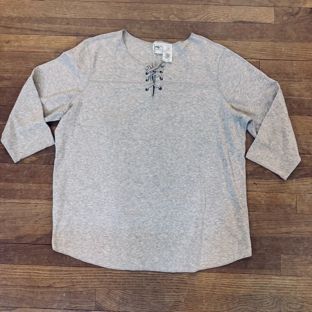 Just My Size tan grey 3/4 sleeve laced V-neck ribbed pullover size 18W/20W
 b72